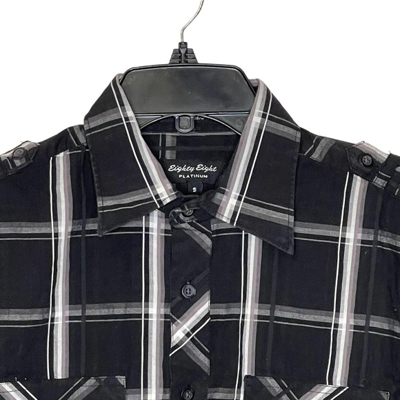 Eighty Eight Platinum Western Shirt Size Small‎ Black Gray White Check Cotton - Picture 2 of 5